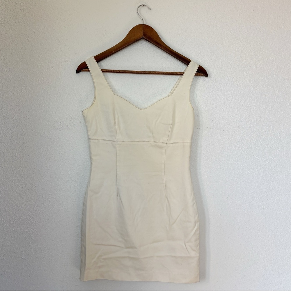 Vintage 90s Classic Elegant Solid Cream Button Back Mini Dress